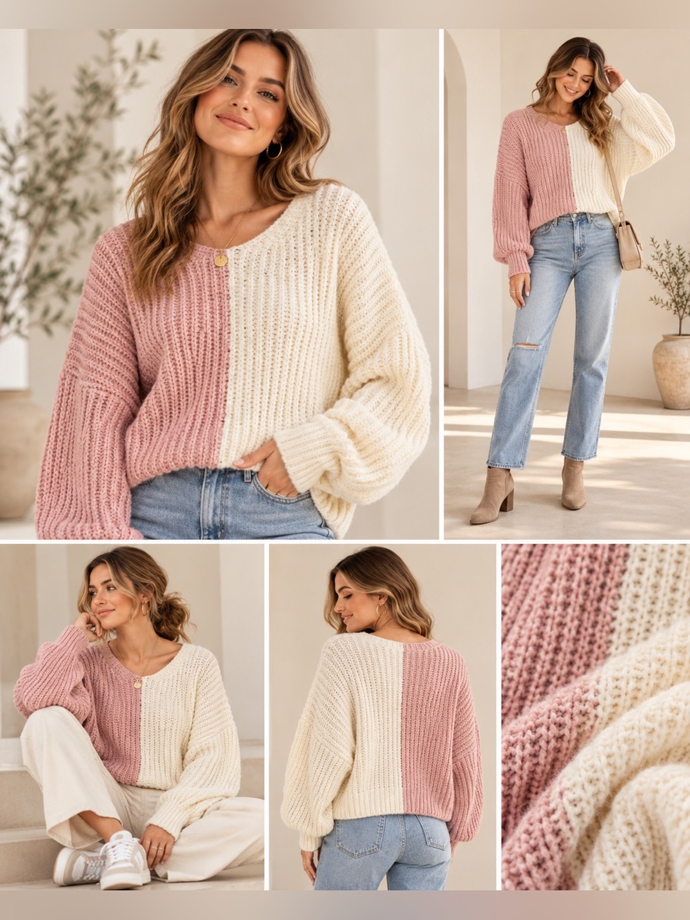 Altar'd State Pink and Cream Knit Sweater